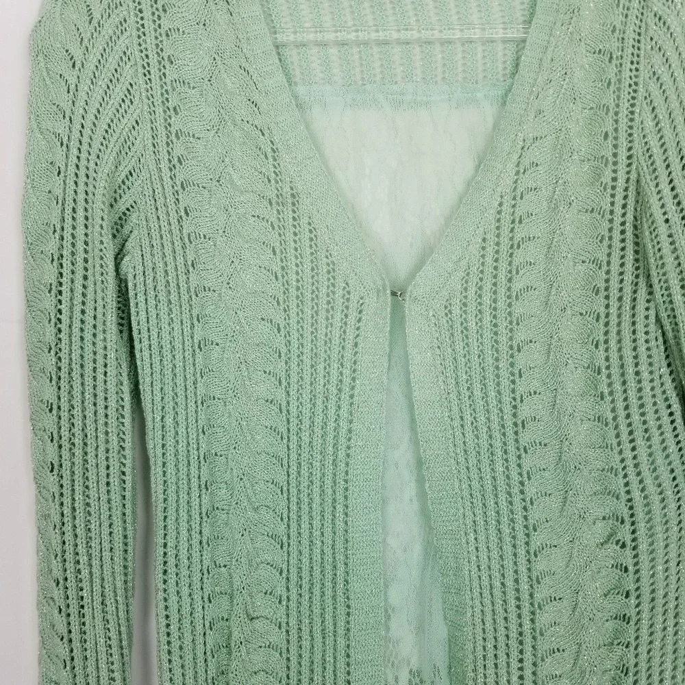 SELIS Mint Metallic Knit and Lace Cardigan